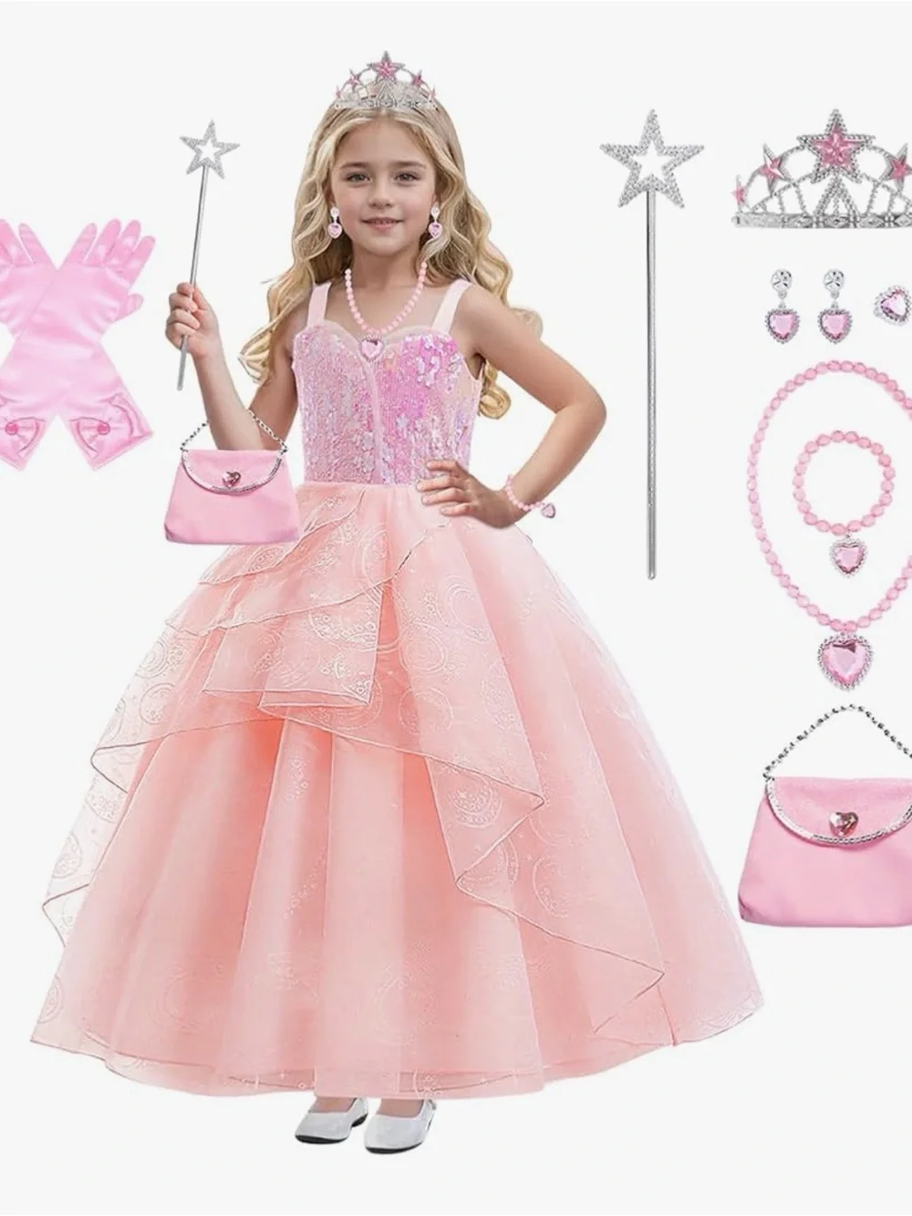Girls Pink Bubble Tulle Dress Princess Sequins Mesh